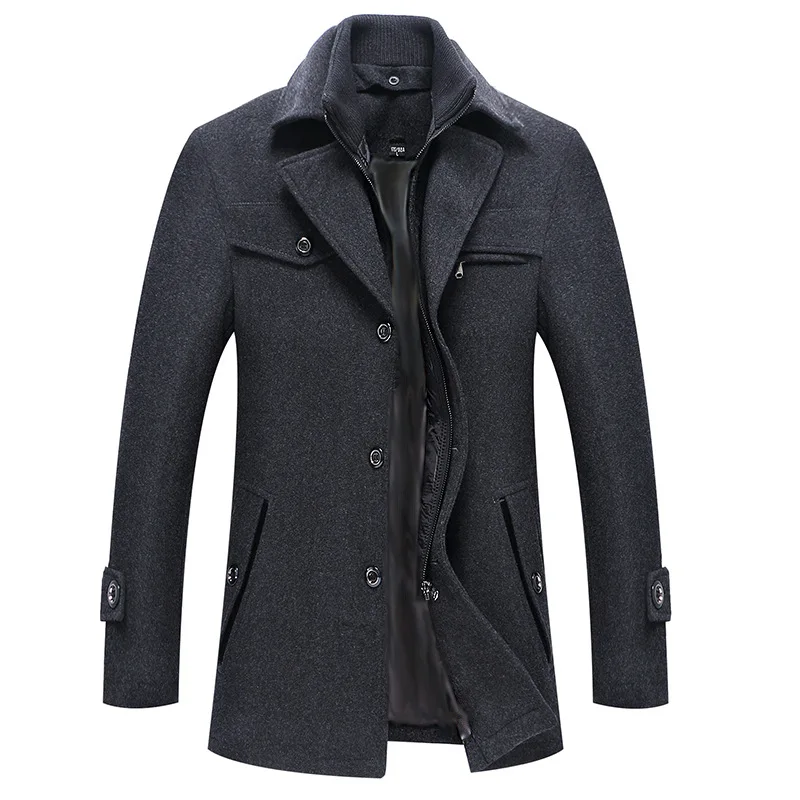 Mens Fashion Boutique Wool Pure Color Business Standing Collar Woolen Dust Coats / Male Quality Slim Leisure Trench Coats - Цвет: GRAY