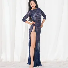 Длинный рукав теплый Восточный танцевальный Кружевной Костюм одна деталь для танца живота большой размер костюм красный темно синий дешевая распродажа