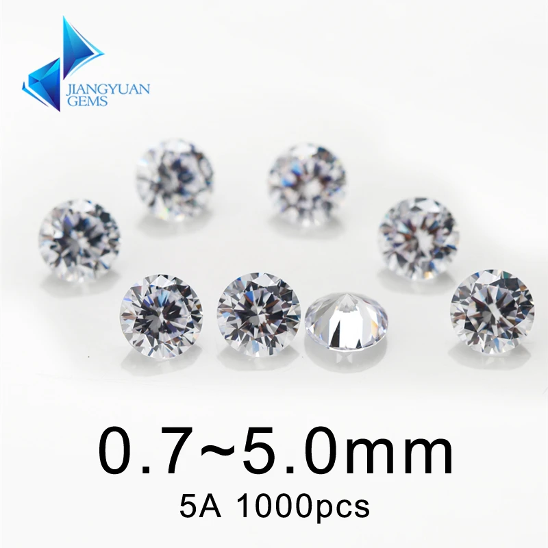 루즈 지르콘 스톤 라운드 컷 큐빅 지르코니아, AAAAA 등급, 화이트 0.7 ~ 5.0mm, 1000 개