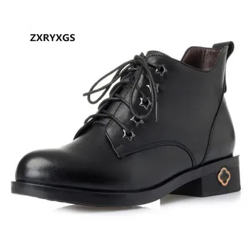 

ZXRYXGS brand shoes woman boots flat ankle boots plus size warm plush wool boots winter shoes snow boots genuine leather shoes