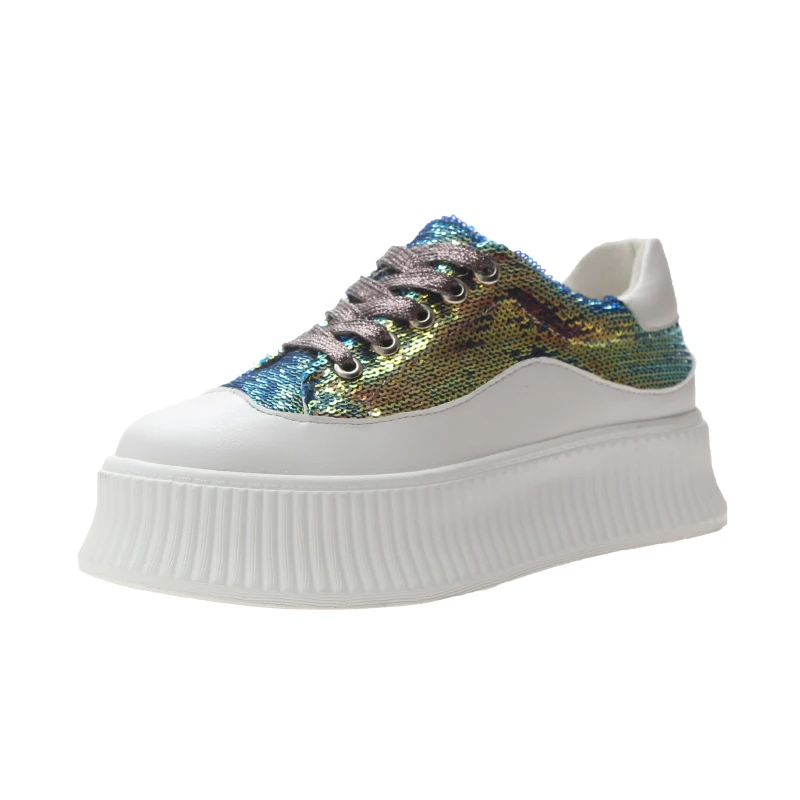 915-multicolor Обувь на платформе; Новинка года; женская обувь на плоской подошве с блестками; модная женская обувь на плоской подошве; женская обувь на толстой подошве со шнуровкой; летние женские повседневные кроссовки - Цвет: 915-multicolor