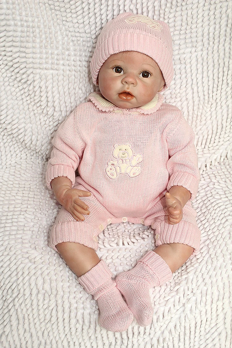 

Pursue 22"/55cm Handmade Reborn Babies Doll Half Body Silicone Brown Open Eyes Cute Face Princess Girl Boy Present For Children