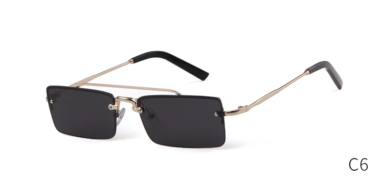 Винтажные прямоугольные женские солнцезащитные очки, фирменный дизайн, узкие прямоугольные оправы, Золотая оправа, 90 s, солнцезащитные очки, оттенки для женщин OM846 - Цвет линз: C6 gold gray