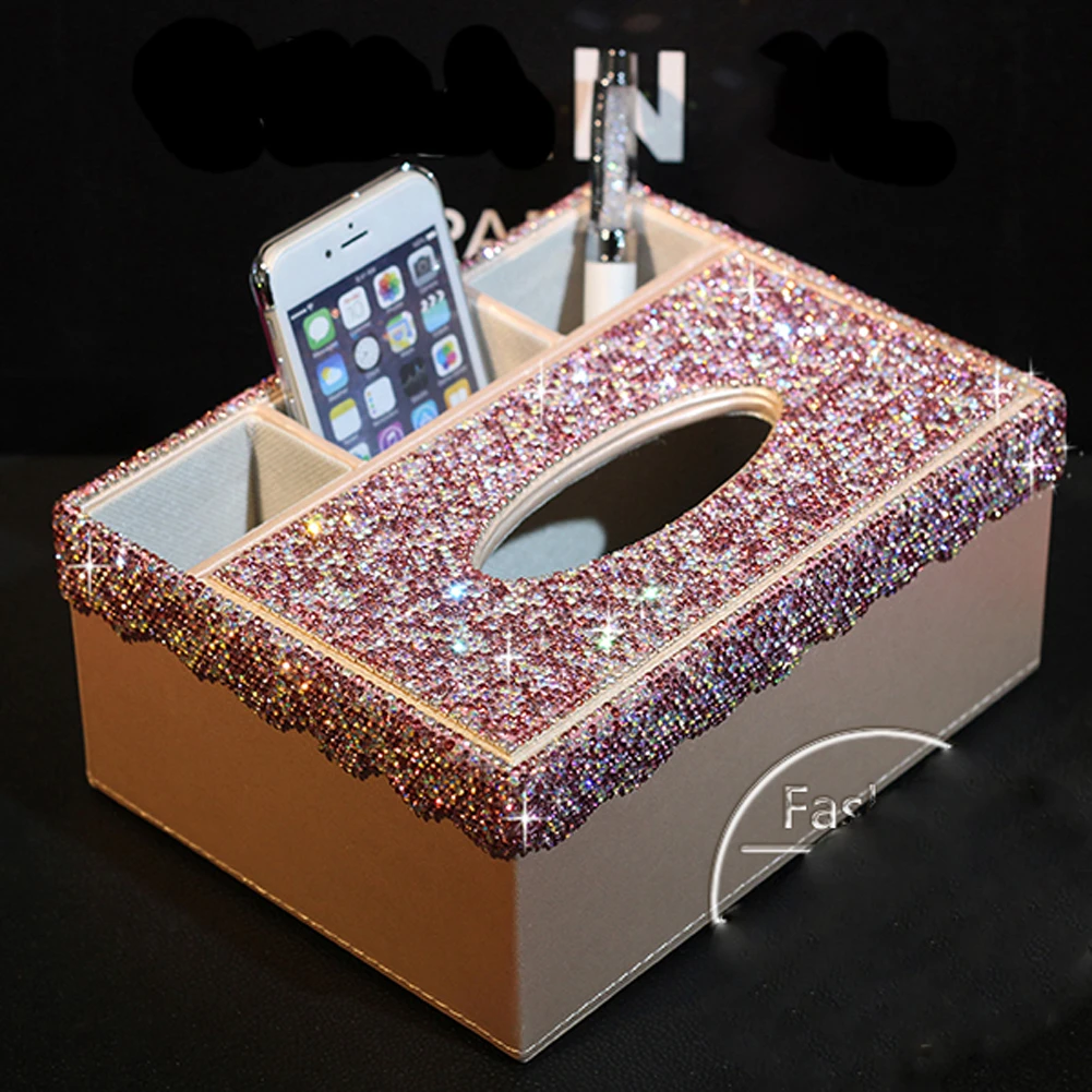 

Bling Bling Crystal Rectangular Tissue Box Cover Case Shiny Napkin Holder Storage Box