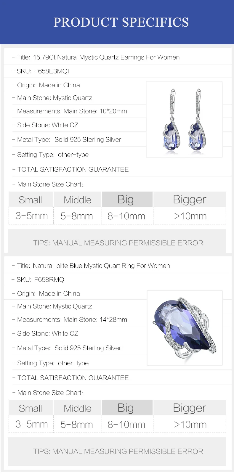 GEM'S BALLET, натуральный иолит, голубой Мистический Кварц, винтажный комплект ювелирных изделий, 925 пробы, серебряные серьги, набор колец для женщин, хорошее ювелирное изделие