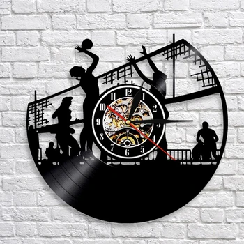 

1Piece Volleyball Wall Clock Sport Theme Beach Volleyball Big Tennis Vinyl Record Time Clock Creative Handmade Wall Art Decor