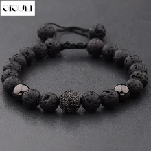 Oiquei 2021 moda 8mm micro pavimentar grânulos de pedra pulseira masculino lava preta pedra redonda strand pulseiras & pulseiras pulseras hombres