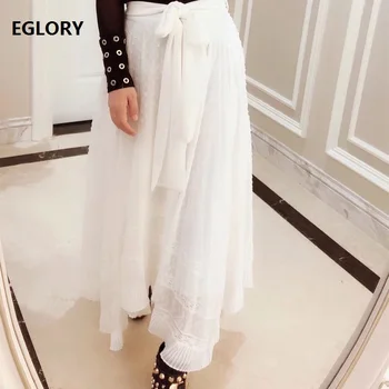 

Top Quality Women's Skirt 2018 Autumn Spring Summer Long Skirt Ladies Polka Dot Print Lace Patchwork Bow Elegant Long Maxi Skirt