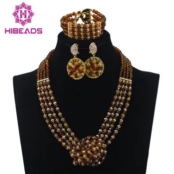 

2017 Latest Orange Nigerian African Beads Jewelry Set For Wedding/Party Fashion Handmade Beads Jewelry For Women Girls HX978