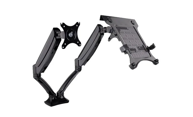 

Desktop Full Motion Gas Spring Dual Monitor Mount Display Stand for 10"~27" Monitor and 10"~15.6" Laptop Max Suppprt 5KG Per Arm