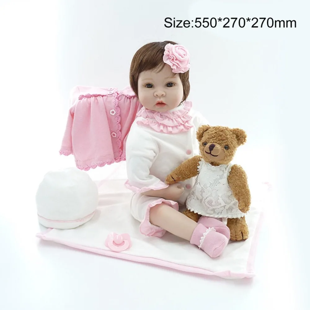 

OCDAY 55cm Silicone Reborn Baby Doll Cloth Body With Plush Teddy Bear kids Playmate Gift For Baby Alive Toys Cute Reborn Dolls