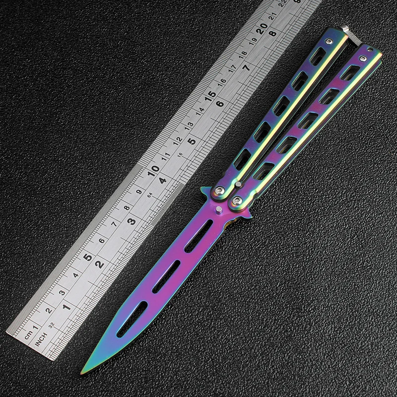Самая низкая цена! цветной металлический нож для тренера BALISONG расческа складной