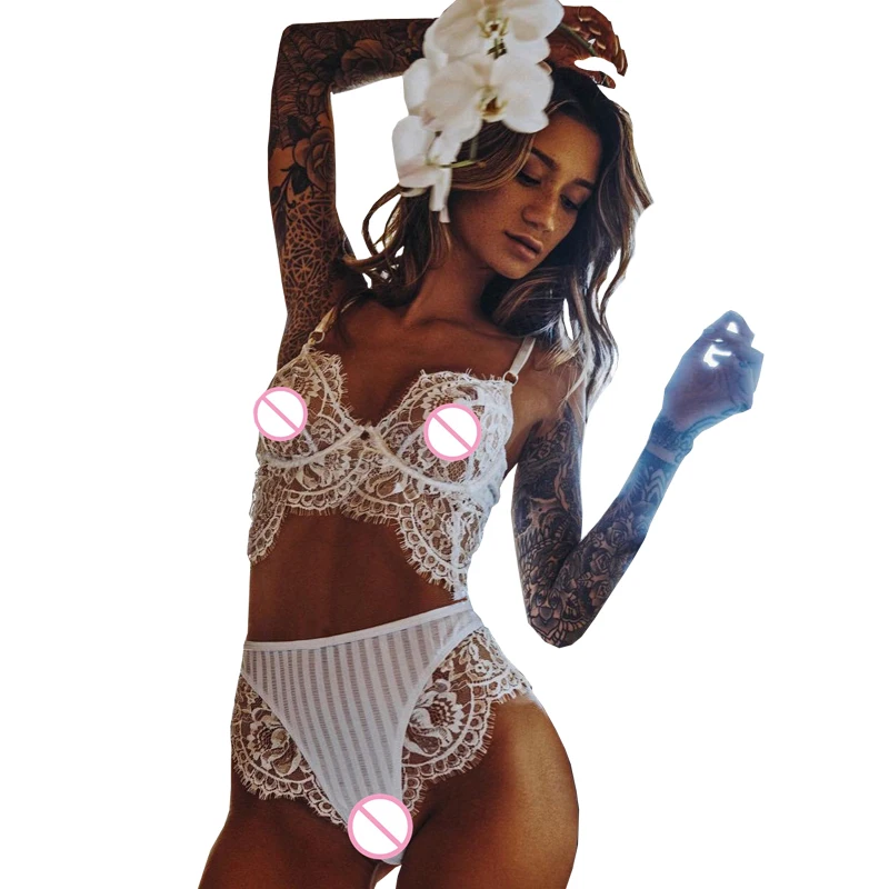 

Lace Bustier High Waist Panties Wireless Intimate Tops Push Up Bralette Underwear Sets For Women's Unpadded Mesh Floral Sheer