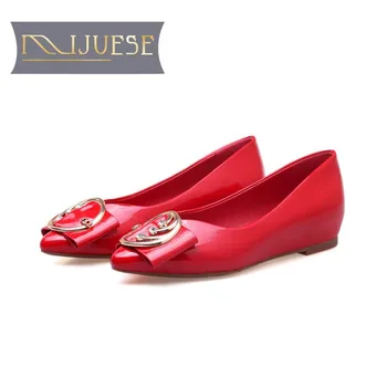

MLJUESE 2018 women flats patent leather red color soft flats spring comfortable crystal flats party wedding shoes size 33-43