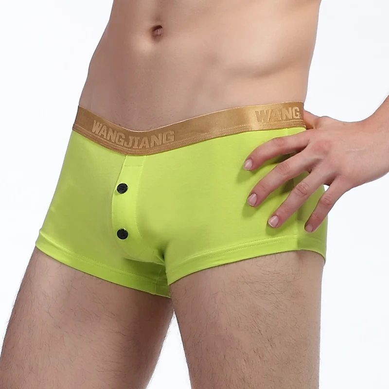 

WJ brand Men sexy elastic cotton boxer underwear button boxers Breathable summer high quality underpants trunk U convex