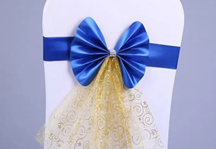 

Sashes Chair Cover Bow Sash Wedding Banquet Party Decorations Elastic Satin Ribbon Crystal Organza Chairs Back Bows colorful