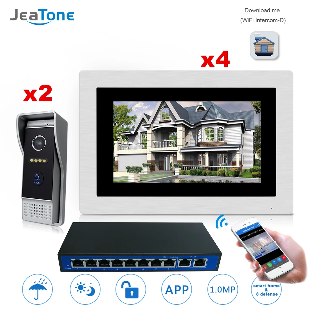Best 7 #039; #039; WIFI IP Video Door Phone Intercom Wireless Door Bell Speaker Access Control System Touch Screen Motion Detection 2Doors to 4