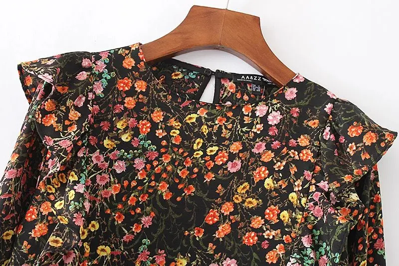 Женский винтажный пуловер с цветочным принтом, Короткие блузки, рубашка, брендовые топы с оборками и круглым вырезом, женские блузки LS1103