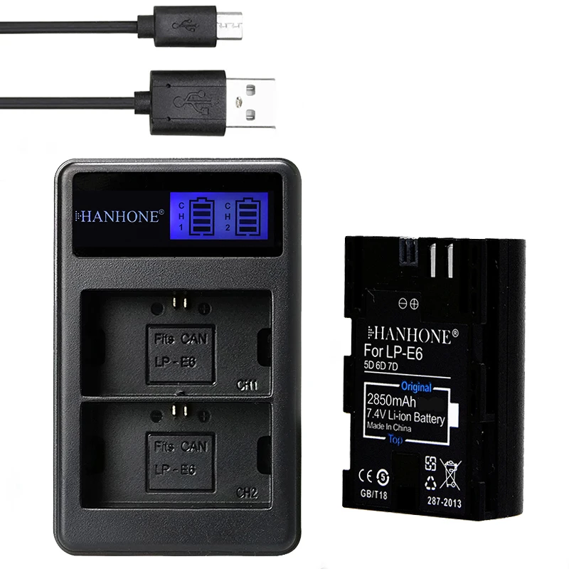 1 шт 2850 mAh LP E6 LPE6 LP-E6 E6N Камера Батарея для Canon EOS 5DS R 5D Mark II 5D Mark III 6D 80D 7D EOS 60Da 80D 5DS R 70D