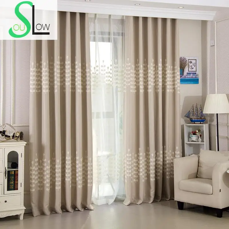 Slow Soul Beige Curtains Korean Embroidered Linen Customized Leaves Tulle Cortinas For Living Room Kitchen Bedroom And Pastoral