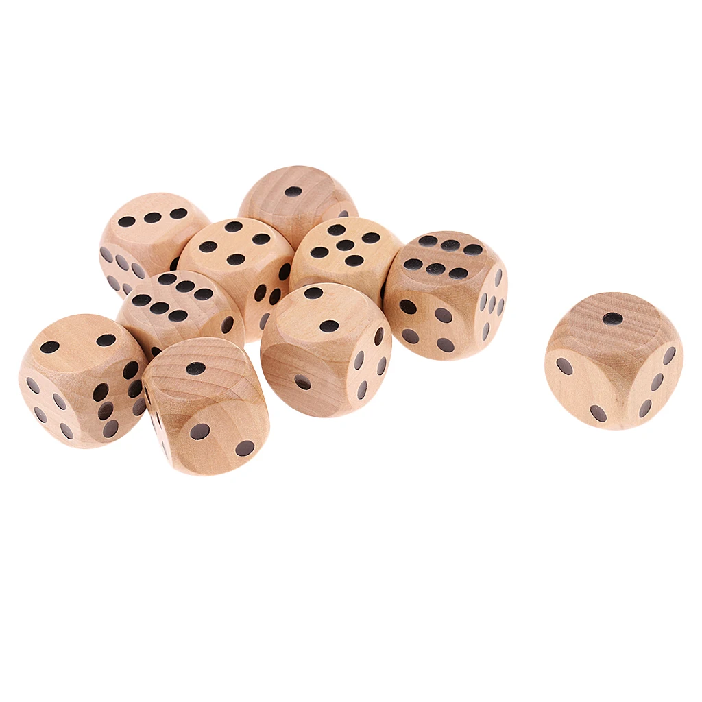 MagiDeal 10Pieces Wooden Dice D6 Six Sided Dotted Dice for Dungeons and DragonsTable Board Games