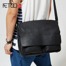 AETOO The original men's Leather Satchel men's leather hand bag casual flip single shoulder bag cross section postman bag