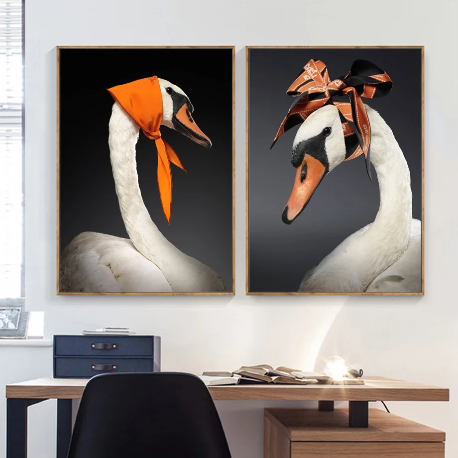 Nordic Minimalism White Swan Wall Art Canvas Painting Posters And Prints Animals Pictures For Living Room Decor | Дом и сад