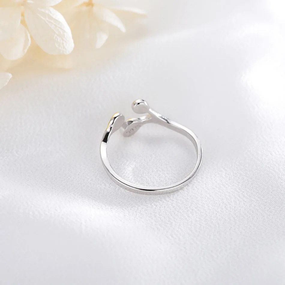 3Pure Silver Ladies Girls Finger Bague Delicate Zircon Crystal Gold Color Leaf Shell Flower Open Adjustable Rings For Women