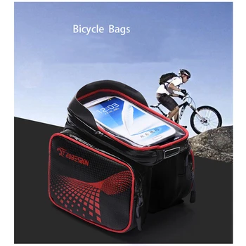 

Waterproof Bike Bag Frame Front Head Top Tube Cycling Bag Double Pouch 6.2 Inch Touch Screen Bicycle Bag Accessories