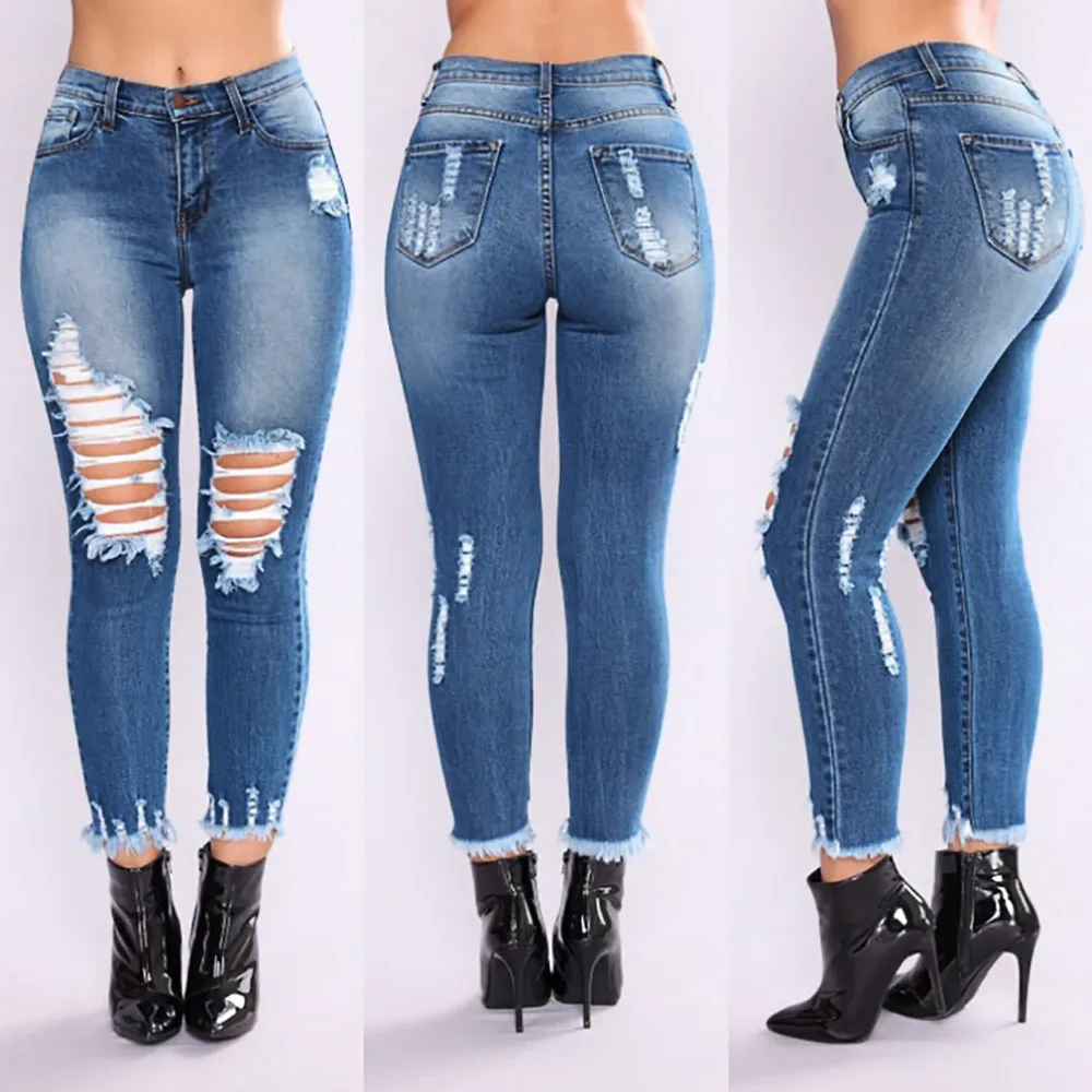 

Fashion Women Jeans Denim Hole soft and comfortable Female High Waist Stretch Slim Sexy Pencil Pants L50/0130
