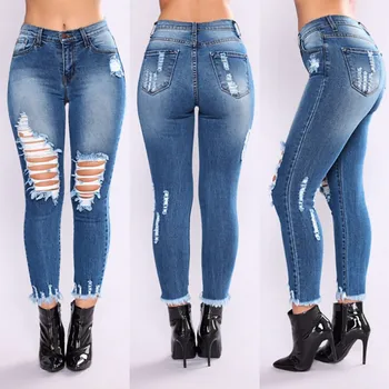 

Fashion Women Jeans Denim Hole soft and comfortable Female High Waist Stretch Slim Sexy Pencil Pants L50/0130