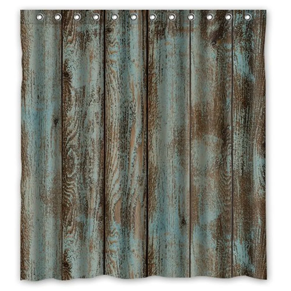 Waterproof Decorative Rustic Old Barn Wood Art Shower Curtainin Shower