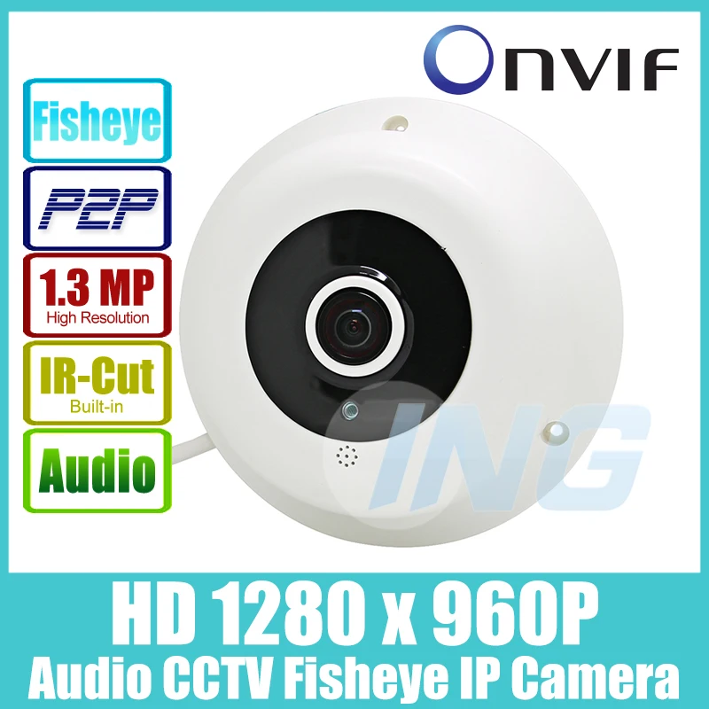  Audio Fisheye HD 1280 x 960P 1.3MP 3 Array LED Panoramic IP Camera Night Vision Security ONVIF P2P IP CCTV Cam System w/ IR-Cut 