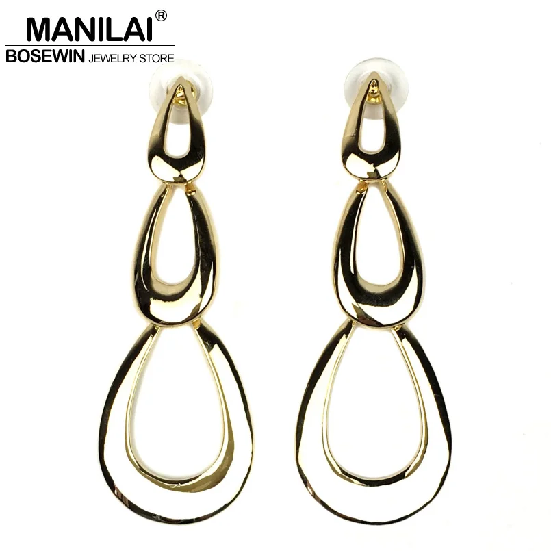 

MANILAI Glossy surface Big Indian Earrings Women Fashion Metal Long Drop Dangle Earrings Statement Jewelry Brincos Pendientes