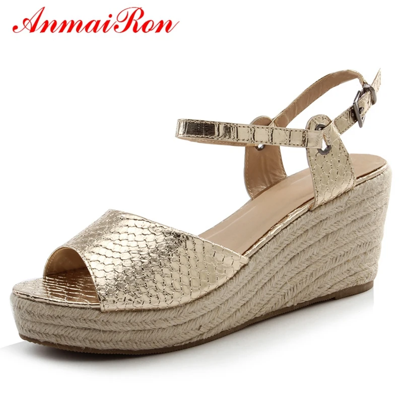 

ANMAIRON Gladiator Casual Buckle Strap Zandalias De Verano Mujer Shoes Woman Wedges Shoes for Women Size 34-39 LY690