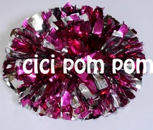 2 pom pom cheerleader pom pom metallic hot pink and silver 1,000*3/4″ wide streamers 6″ sizes