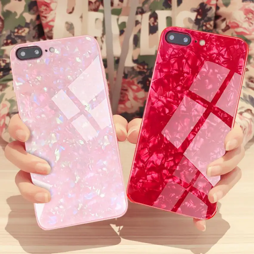 New Fashion Shell design Phone Case For iPhone X 7 8 6 6S Plus Cases Glass Hard Cover XS MAX XR Silicone Edge Funda Coque |