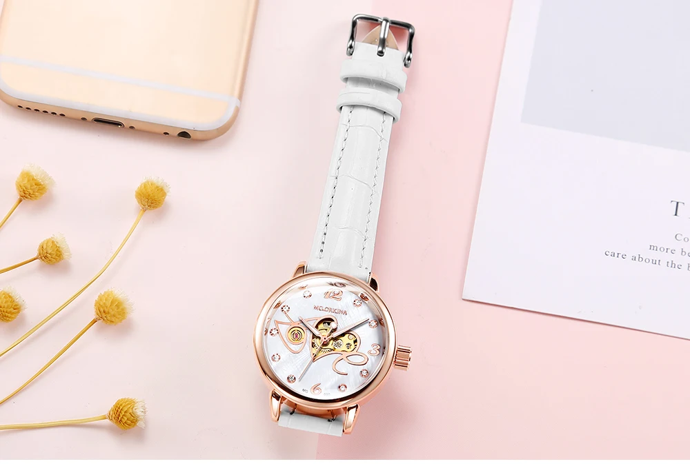 Fashion Casual Chic Ladies Watch Automatic Women Wristwatch Mechanical Skeleton Dial Female Clock Leather Band Montre Femme