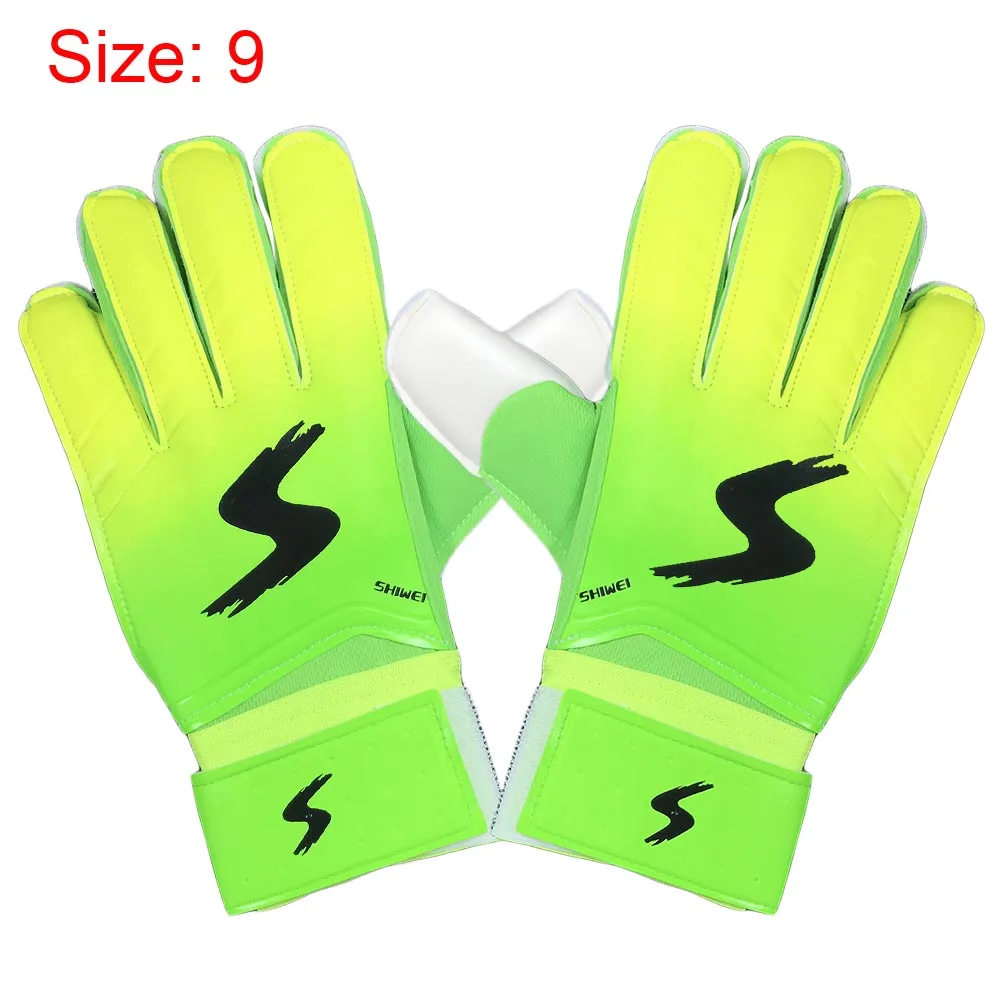 Новые профессиональные перчатки защита пальцев латексный футбольный вратарь перчатки дышащие спортивные футбольные перчатки 3 цвета - Цвет: green size 9