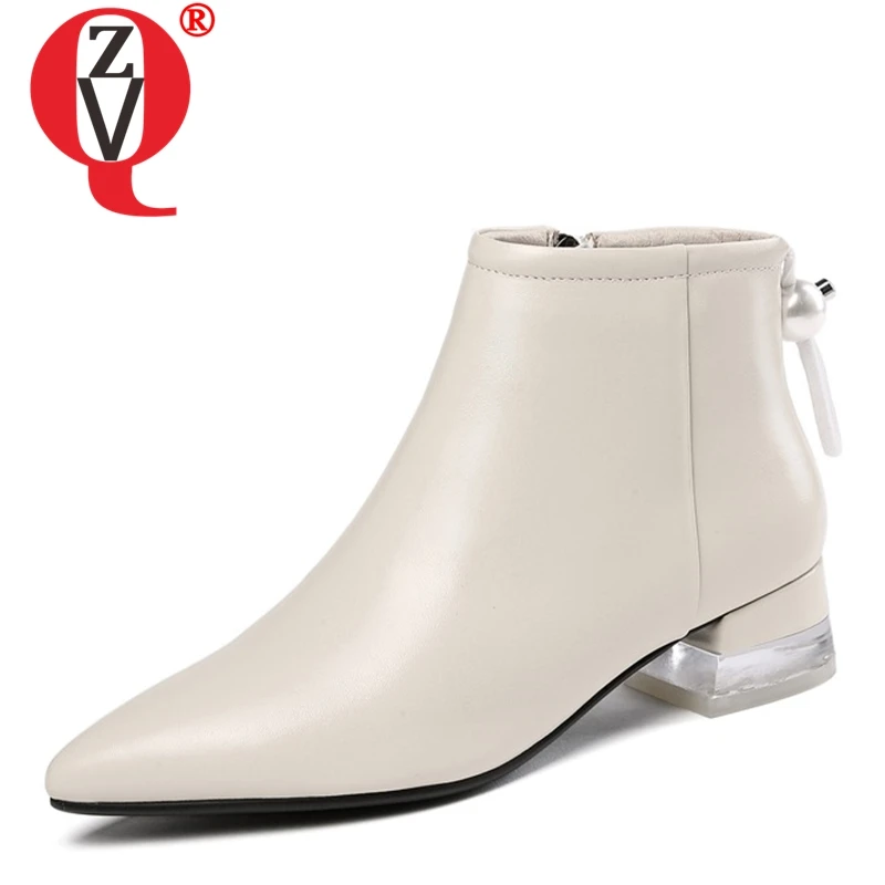 

ZVQ woman shoes 2019 winter new concise casual handmade genuine leather ankle boots outside mid heels zip shoes drop shipping
