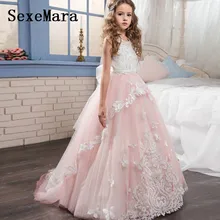 Vintage Flower Girl Dresses Jewel White Lace Girl Birthday Party Christmas Communion Dresses Children Girl Party Gown Size 2-14Y new red champagne flower girl dresses long sleeves lace satin mother daughter dresses for children christmas party prom gown