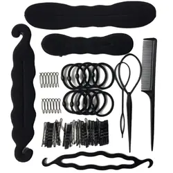 Черный резиновый канат резинки для волос заколки для волос Красота набор инструментов невидимым фигурные волнистые клипы губка Пончик