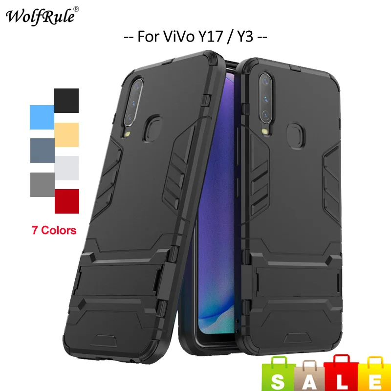 

For Cover ViVo Y17 Case ViVo Y3 TPU & PC Holder Bumper Protective Hard Back Phone Case For ViVo Y17 Y3 Cover V1902 6.35''