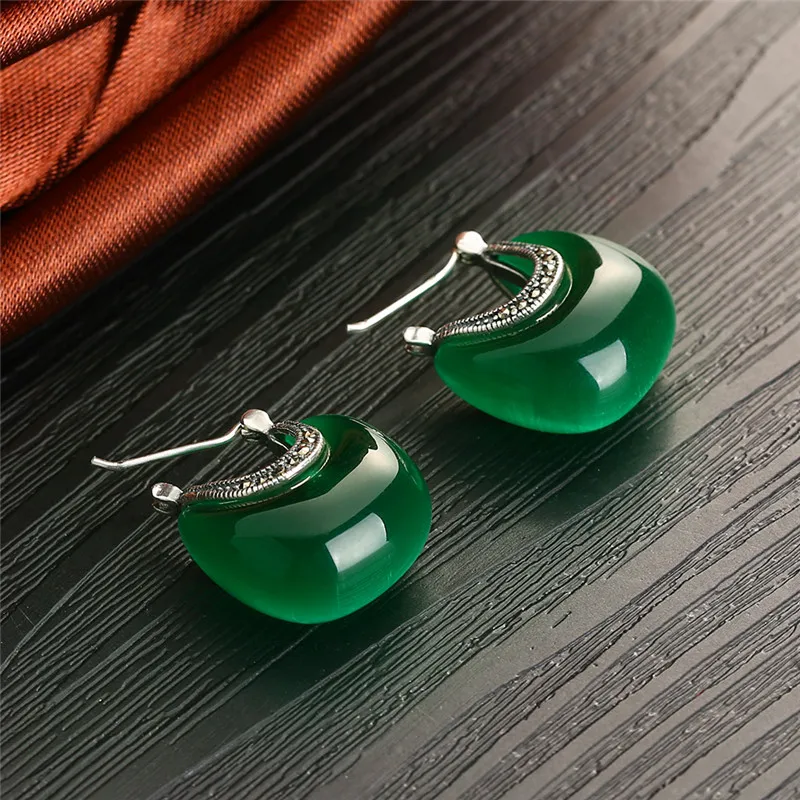 V. YA 925 пробы, серебряные серьги в форме Луны, Элегантные зеленые серьги с камнями-опалами, винтажные женские серьги, хорошее ювелирное изделие