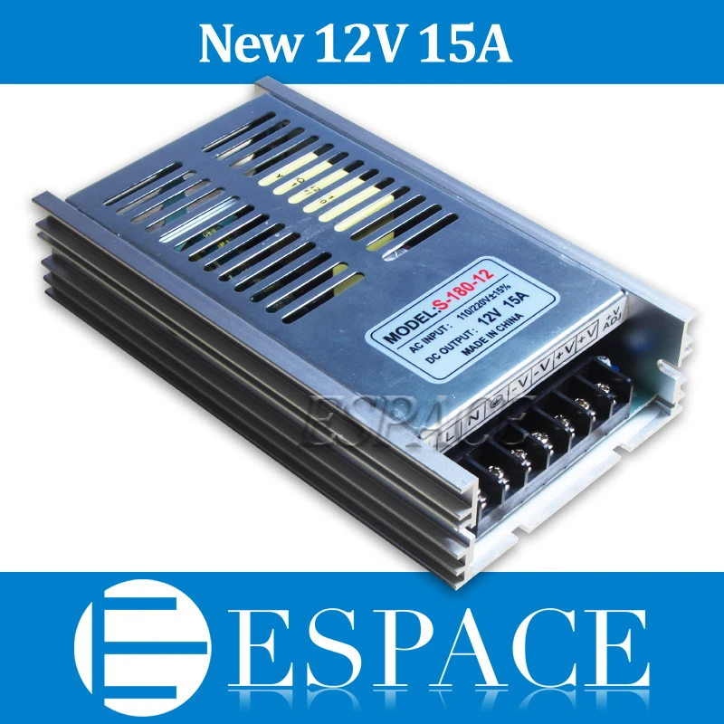 

2015New 180W 12V 15A Switching Power Supply Driver for LED Strip AC 100-240V Input to DC 12V free shipping