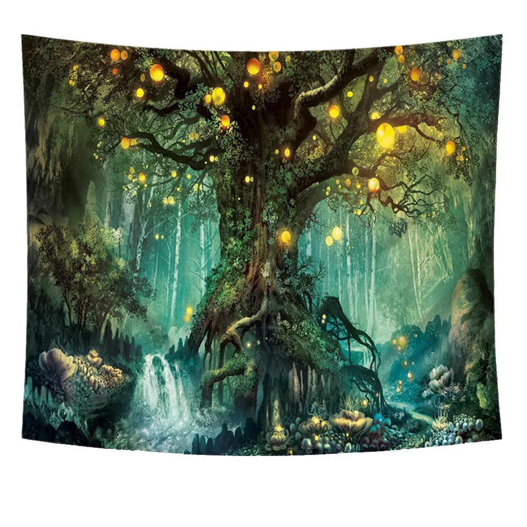 130X150CM Новые гобелены в мультяшном стиле 150x130 см/150x200 см домашнее украшение на стену пляжное полотенце большой гобелен с изображением деревьев вечерние украшения - Цвет: 130X150CM