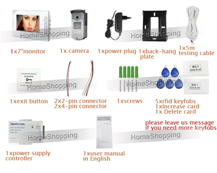 Проводной 7 "цветной Экран Видео-Телефон Двери Домофон 1 Монитор + 1 ТВЛ Доступа RFID Камера + Power Control БЕСПЛАТНАЯ ДОСТАВКА