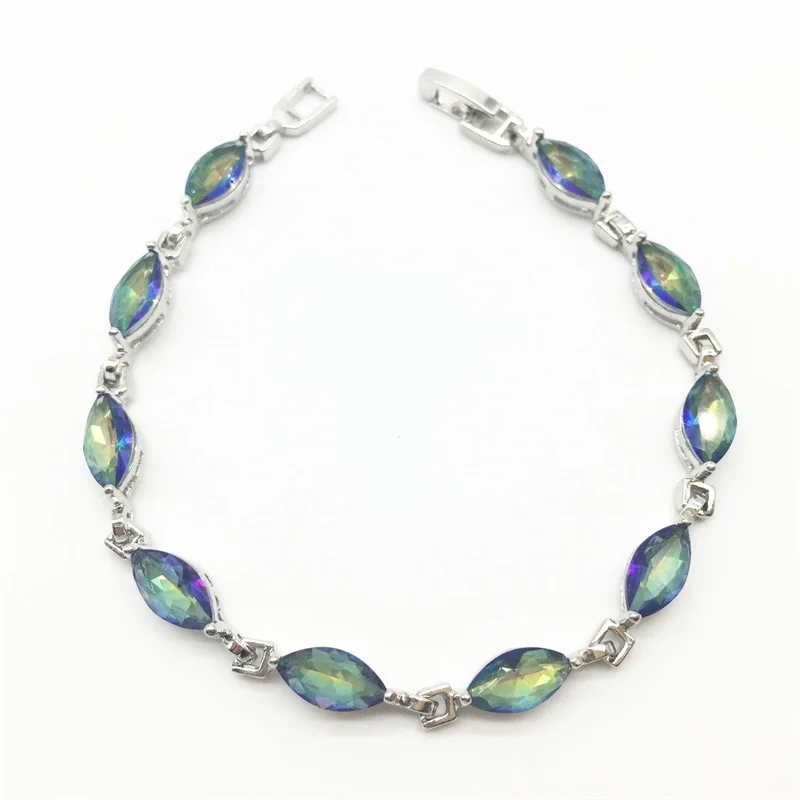 

Gracious Rainbow Blue Mystic color Sterling Silver Overlay Link Chain Bracelet 7.5 inch Free Shipping