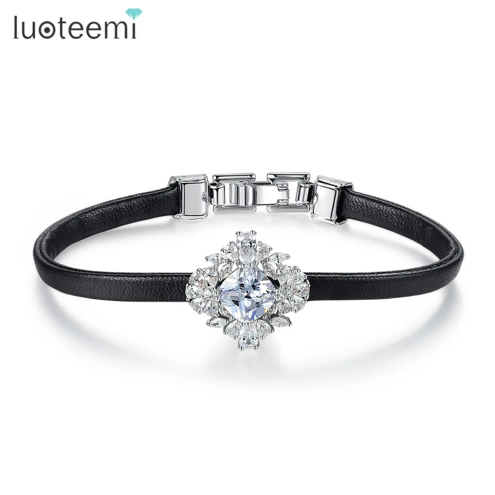 

LUOTEEMI Brand New Flower Chain Bracelet For Women Wedding Party Luxury CZ Elegant Pulseira Feminina Double Color Christmas Gift