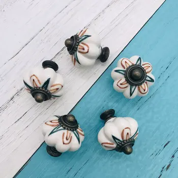 

5x Green/Red Line Design Ceramic Door Knobs Rural Colorful Door Handles for Kids Room China Cabinet Knobs Porcelain Drawer Pulls